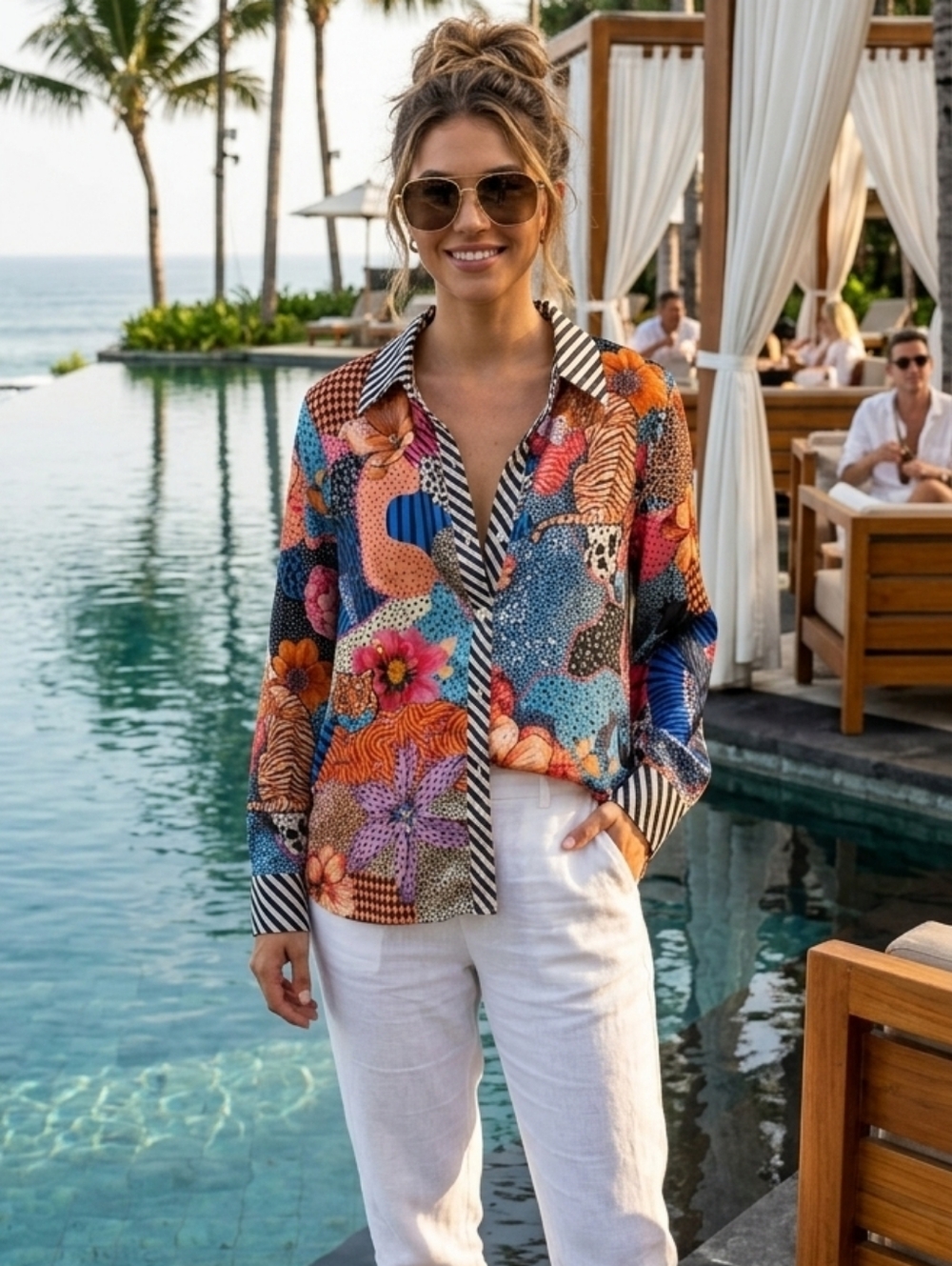 Endless Moon Vibrant Patterned Long Sleeve Shirt